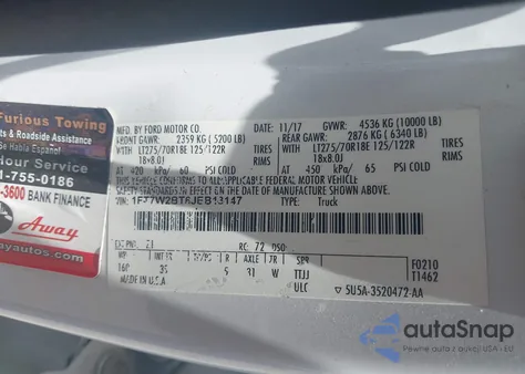 2018 Ford F-250 Xlt from USA, damaged, VIN 1FT7W2BT6JEB13147